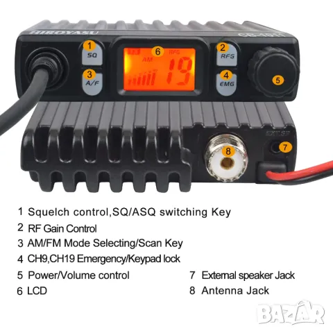 CB мобилна радиостанция Hiroyasu CB-1011 27MHz FM/AM 8W 40Ch+антена, снимка 8 - Аксесоари и консумативи - 50155117