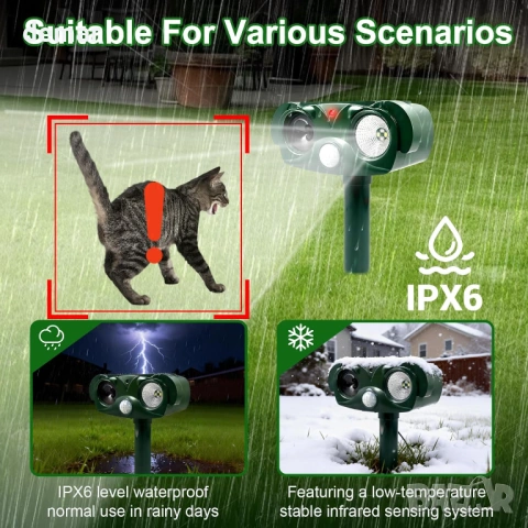 Градински соларен ултразвуков репелент за вредители с мигащи светлини, снимка 5 - Други - 53596317