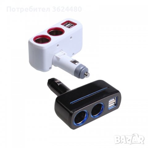 Светещ разклонител за запалка с 2 гнезда и 2 USB