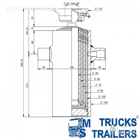 Хидравличен цилиндър DI NATALE & BERTELLI 5X1012X125, снимка 2 - Части - 36922626
