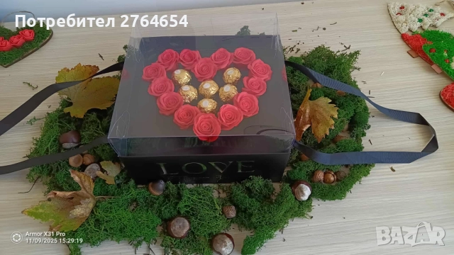 Подаръчна кутия със сапунени рози и бонбони, снимка 4 - Други - 52524787