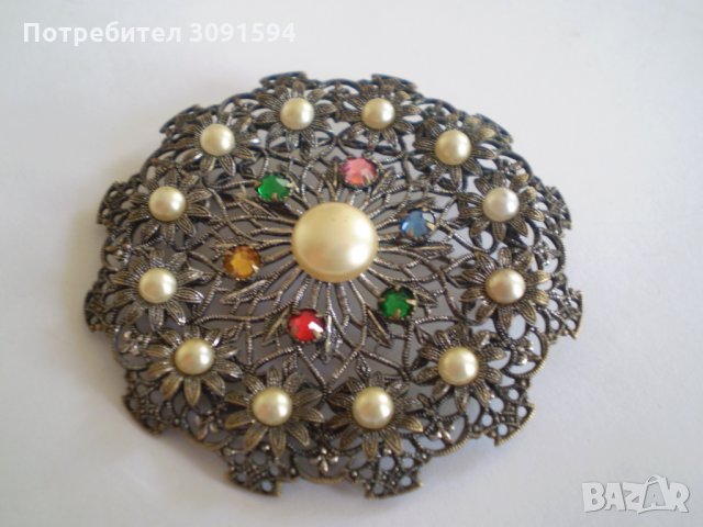 красива ретро брошка със перли и стъкло, снимка 7 - Антикварни и старинни предмети - 34837814