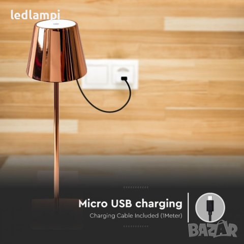 Настолна LED Лампа 3W Димиране Златна Презареждане Топло Бяла Светлина, снимка 5 - Настолни лампи - 43759879