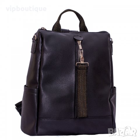 Голяма Черна Кожена Дамска Раница, снимка 1
