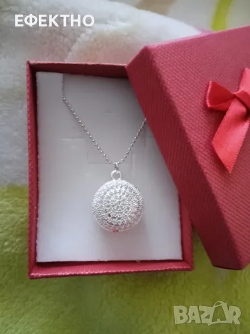 Дамско сребърно колие с топче филигран.С подарък луксозна подаръчна кутия.