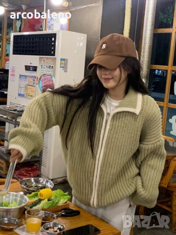 Дамски широк плетен суичър с цип и ревер, 2цвята, снимка 10 - Суичъри - 43550892