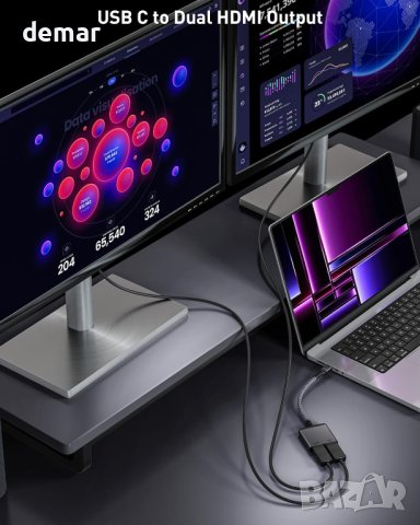 2 в 1 Адаптер USB C към двоен HDMI , снимка 6 - Кабели и адаптери - 43134018