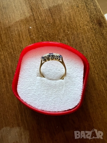Златен пръстен със сапфири и брилянти, снимка 2 - Пръстени - 52206910