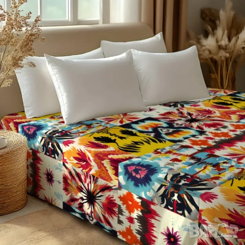 Страхотна покривка за легло бохемски стил 100% памук 229 на 259 см