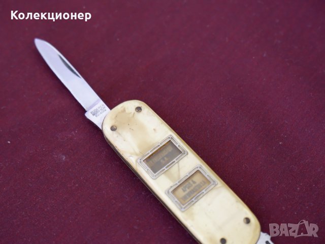 Уникално швейцарско ножче с автоматични механизми за сменящите се реклами,седеф, снимка 1 - Антикварни и старинни предмети - 32344086