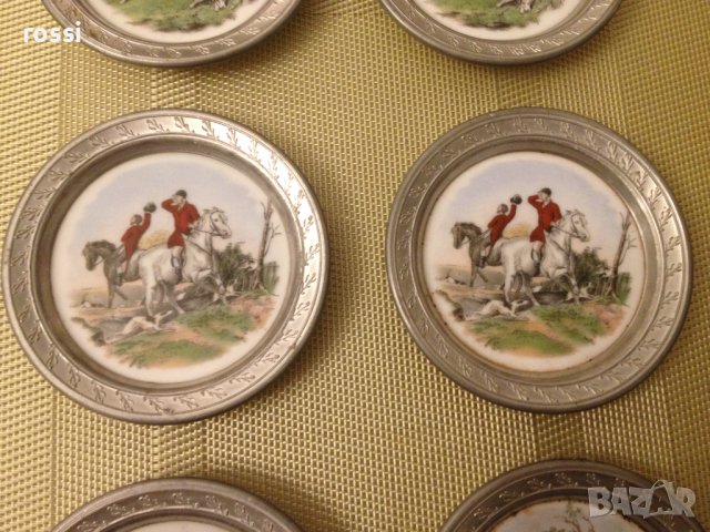 Нови! Старинни немски чинии ловна тематика рисуван порцелан и калай, чиния чинийки, снимка 6 - Антикварни и старинни предмети - 43170636