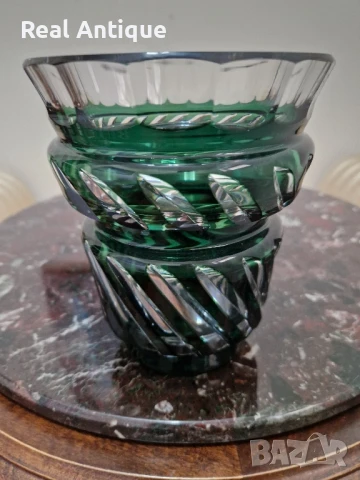 Страхотна антикварна колекционерска белгийска кристална ваза Val Saint Lambert , снимка 7 - Вази - 51041371