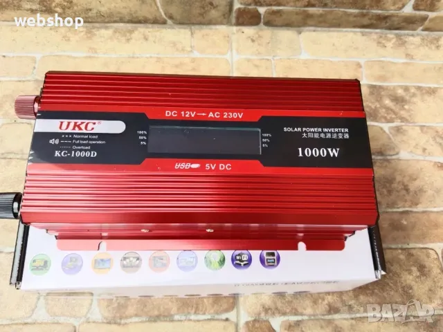 Инвертор за ток UKC, 500/1000/2000W, 12/220V, Дисплей, Включен кабел за запалка на кола, Червен, снимка 4 - Друга електроника - 47554183