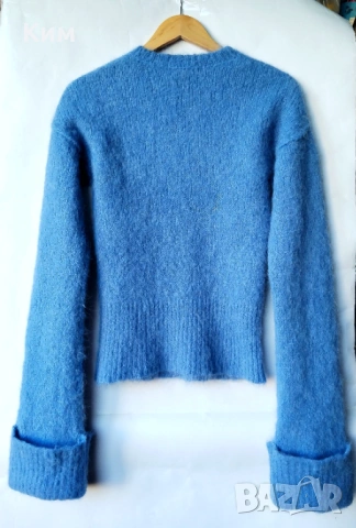Equipment пуловер от алпака в наситено син цвят и маншетни ръкави, снимка 2 - Блузи с дълъг ръкав и пуловери - 53540479