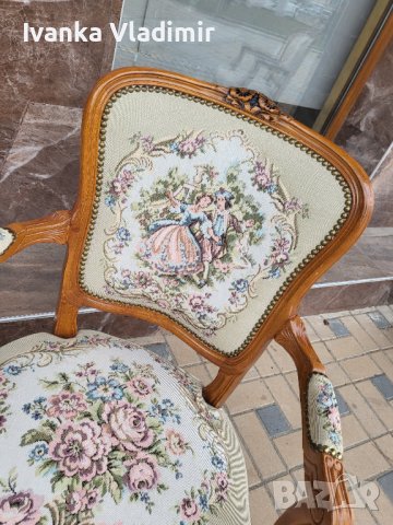 Френски кресла с гобленова дамаска , снимка 4 - Антикварни и старинни предмети - 43073730