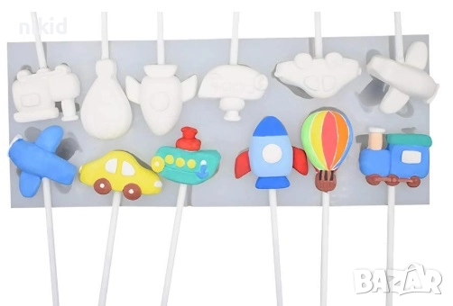 12 Превозни транспортни средства самолет силиконов молд форма направа близалки на клечка шоколад, снимка 4 - Форми - 51858960