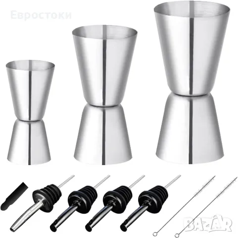 Erpmlyo Комплект мерителни чаши за коктейли от неръждаема стомана 15/30 ml, 20/40 ml и 25/50 ml с 4 , снимка 1