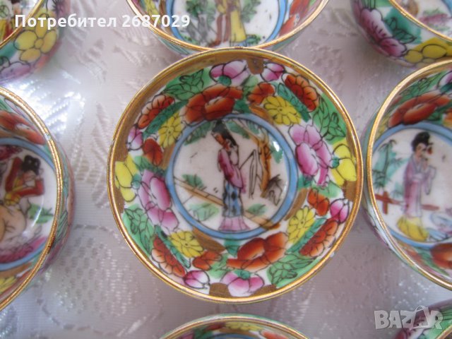12 невероятни японски рисувани чаши с гейши, малки, стари, снимка 8 - Антикварни и старинни предмети - 28951460