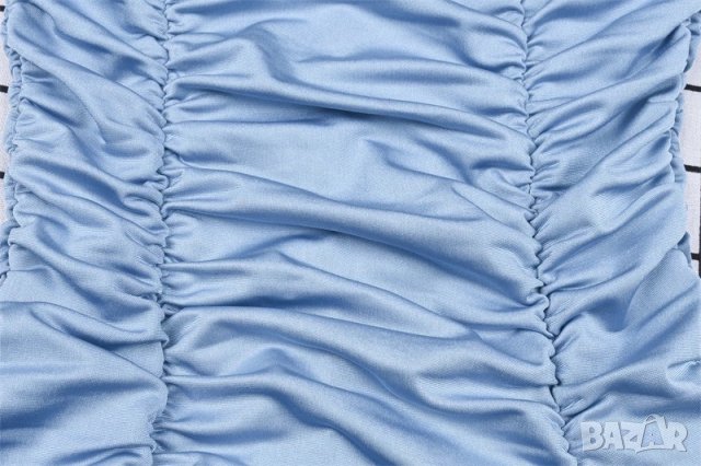 ПОСЛЕДНИ БРОЙКИ! Синя къса рокля сатен елегантна бандажна, снимка 7 - Рокли - 26762400