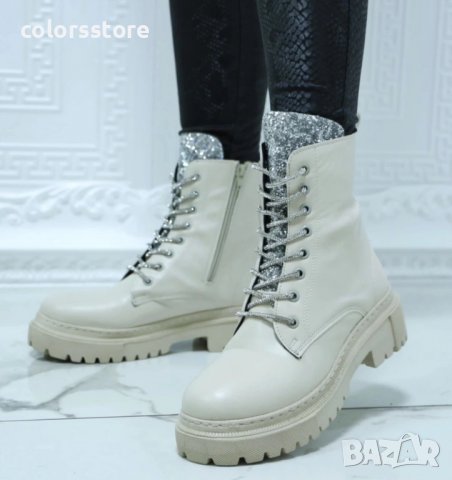 Равни боти - бежова кожа с брокат - GB2, снимка 2 - Дамски боти - 38953535