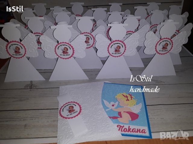 Покана за кръщене ангел с папирус - покани кръщене ангелче,1 вариант, снимка 3 - Покани - 37669771