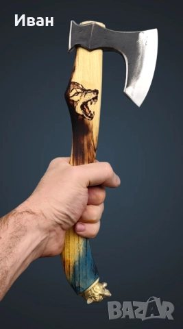 Брадва ръчна изработка вълк , топор , секира, , снимка 7 - Ножове - 52409649