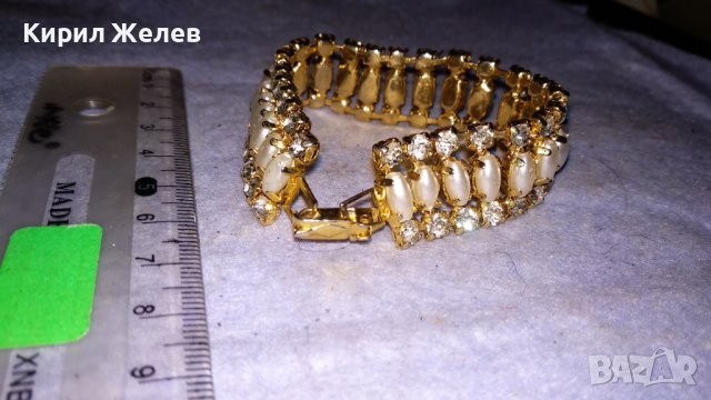 ЗЛАТИСТА РЕТРО АРТ ДЕКО СТИЛ ПЕРЛЕН ТИП ГРИВНА с ФАСЕТИРАНИ КРИСТАЛИ 34296, снимка 4 - Гривни - 38950230