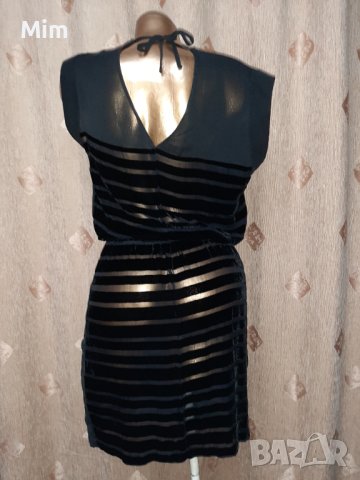 Custommade M Черна прозрачна рокля с ивици от плюш , снимка 4 - Рокли - 40524632