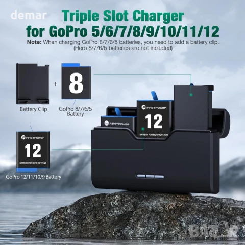 FirstPower Hero 12/11/10/9 Батерии 3 броя 2250mAh и бързо зарядно с три слота, USB, снимка 5 - Батерии, зарядни - 51190382