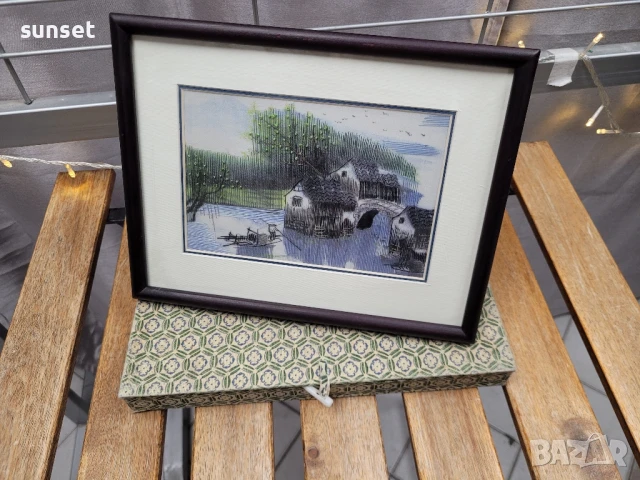 Картина от КОПРИНА,ръчно шита и бродирана , в кутия , за подарък- Япония