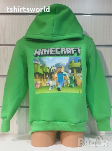 Нов детски суичър в зелен цвят с дигитален печат MINECRAFT