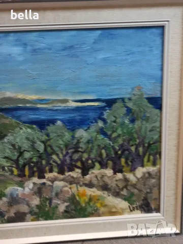 Голяма авторска картина -Пейзаж-масло върху фазер рамкирана и подписана 1969 год., снимка 2 - Картини - 47316322