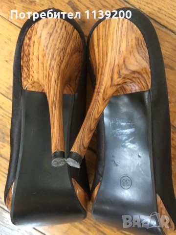 Сатенени черни официални обувки 38 с висок ток и платформа махагон, снимка 2 - Дамски обувки на ток - 27139376