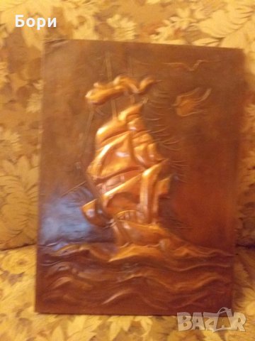 Медна картина кораб подписана-инициали, снимка 6 - Картини - 27570797