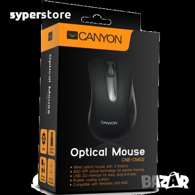 Мишка Оптична USB CANYON CNE-CMS2 800dpi 3 btn Black Classic optical mouse, снимка 2 - Клавиатури и мишки - 13263597