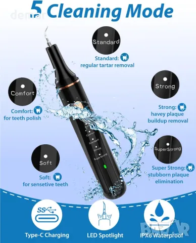 Електрическа машина за премахване на плака за домашни любимци с LED светлина, 14 части, 5 режима, снимка 3 - Други стоки за животни - 50254140