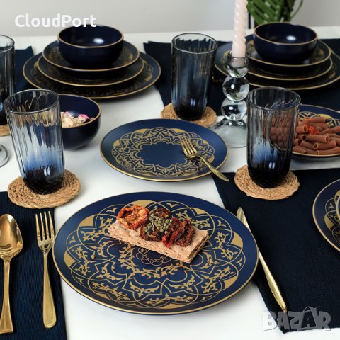 ПЪЛЕН СЕРВИЗ ЗА МАСА, KERAMIKA, GOLD, 24 ЧАСТИ, КЕРАМИКА, ЖЪЛТО/ СИН, снимка 3 - Сервизи - 43582732