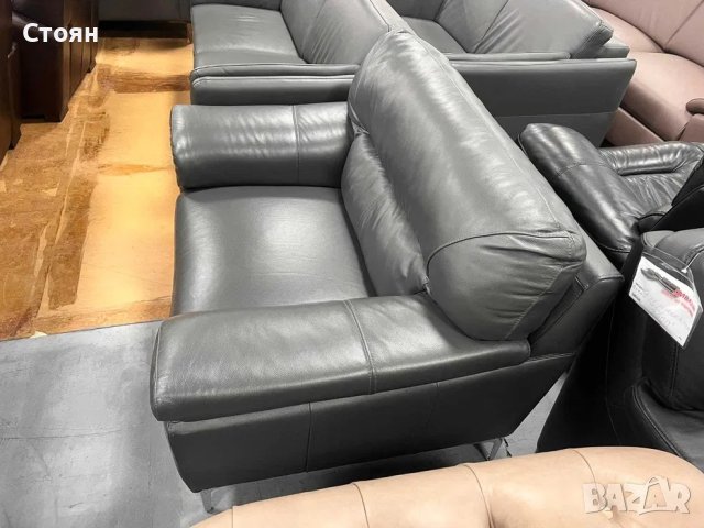 Сив кожен фотьойл, снимка 5 - Дивани и мека мебел - 40751000