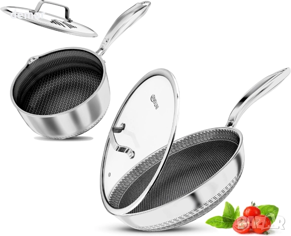 Комплект тиган и тенджера INTIGNIS-неръждаема стомана 304, незалепващи, снимка 1