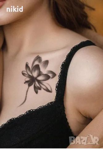 цвете лотос лотус черно бял временна татуировка татос татус Tattoo, снимка 3 - Други - 47273596