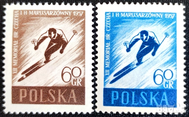 Полша, 1957 г. - лот марки на тема спорт, цветя, изкуство, музика, самолет, личности, кораб и др., снимка 3 - Филателия - 53303130