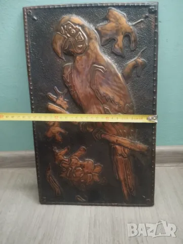 Старо медно пано за стена- папагал, снимка 2 - Други ценни предмети - 47736454