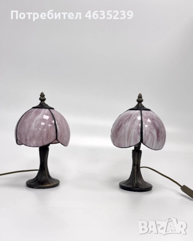 Винтидж настолна лампа тип Tiffany - лилав абажур Тифани , снимка 2 - Настолни лампи - 52935194