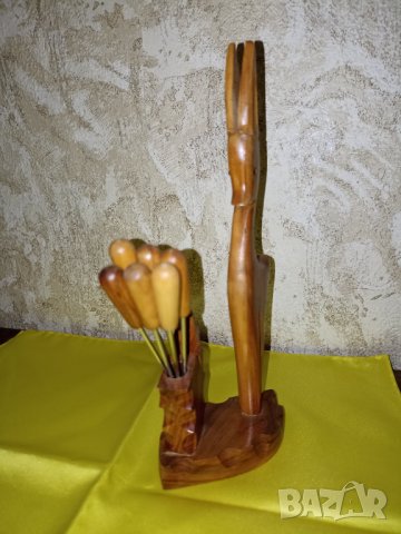 Винтидж дървена поставка - елен с 6 бр малки вилички, снимка 6 - Антикварни и старинни предмети - 43028810