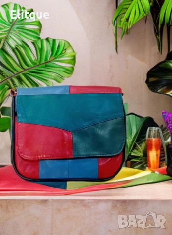 Многоцветна дамска кожена чанта за през рамо, снимка 7 - Чанти - 52864271
