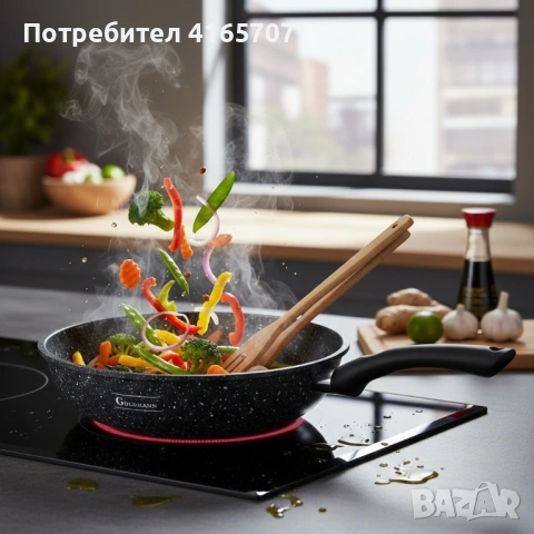 Уок тиган Goldmann GM 1302-26, 26x7см., Алуминий, Мраморно покритие, снимка 4 - Съдове за готвене - 53529485