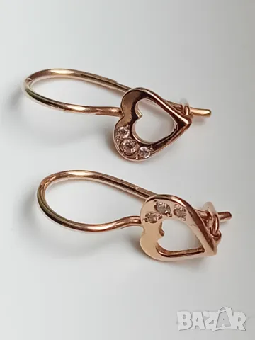 Руски златни обеци сърца и халкички, снимка 3 - Обеци - 49542294