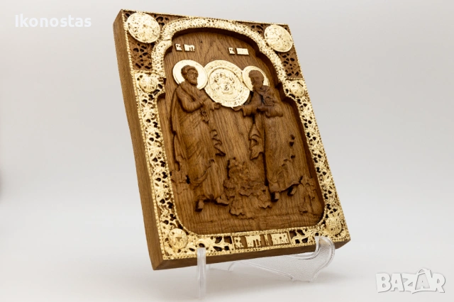 Релефна икона от дъб с позлата – Свети апостоли Петър и Павел, снимка 2 - Икони - 53224173