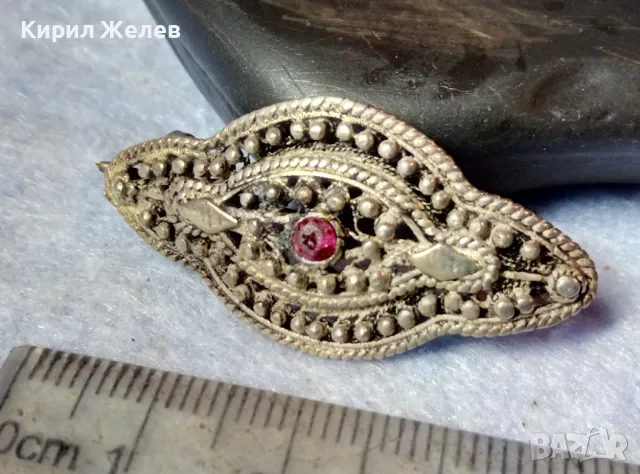 СТАРИННА СКЪПОЦЕННА ФИЛИГРАННА СРЕБЪРНА БРОШКА ВИСОКА ПРОБА СРЕБРО с НАТУРАЛЕН РУБИН 47936, снимка 3 - Антикварни и старинни предмети - 48476670