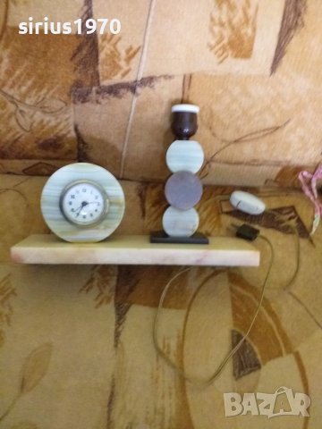Механичен каминен часовник с лампа мраморен, снимка 1 - Стенни часовници - 37686194